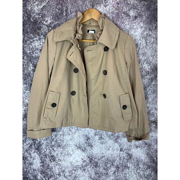 J. Crew Jacket Womens Sz 4 Khaki Pea Coat Double Breasted Cotton Stretch Preppy - Picture 12 of 12